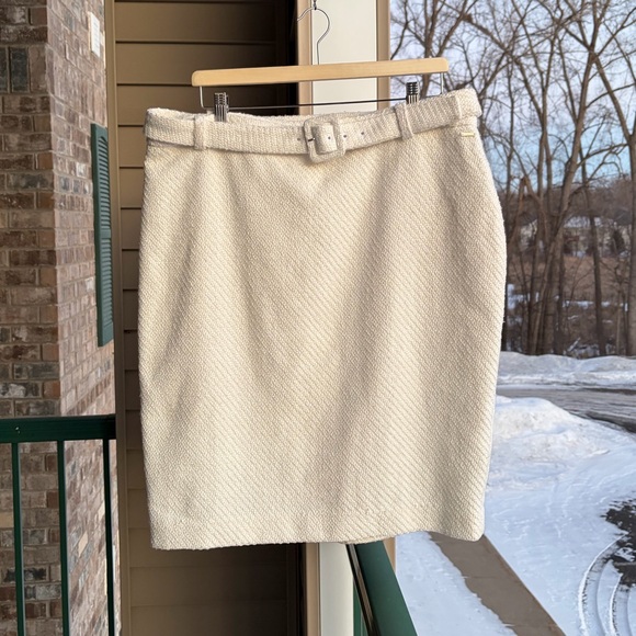🆕 DKNY Ivory Tweed Pencil Skirt with Belt Textured Lined Career Skirt Size 18 - Picture 3 of 16